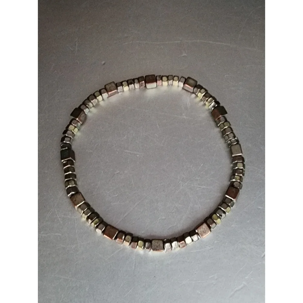 Boho Distressed‎ Mixed Color Metal Square Hexagon Bead Stretch Bracelet Western